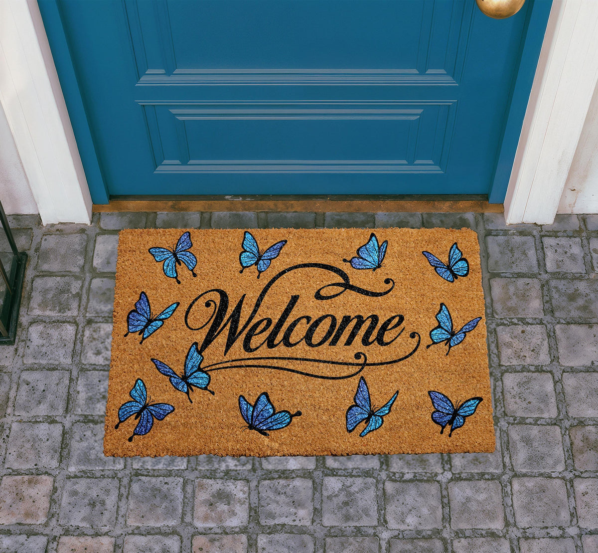 Personalized Butterfly Welcome Doormat, Natural Coir Entryway Mat, Nature Inspired Decor