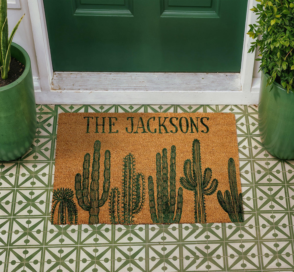 Personalized Cactus Coir Doormat, Custom Family Name Welcome Mat, Southwestern Entryway Rug