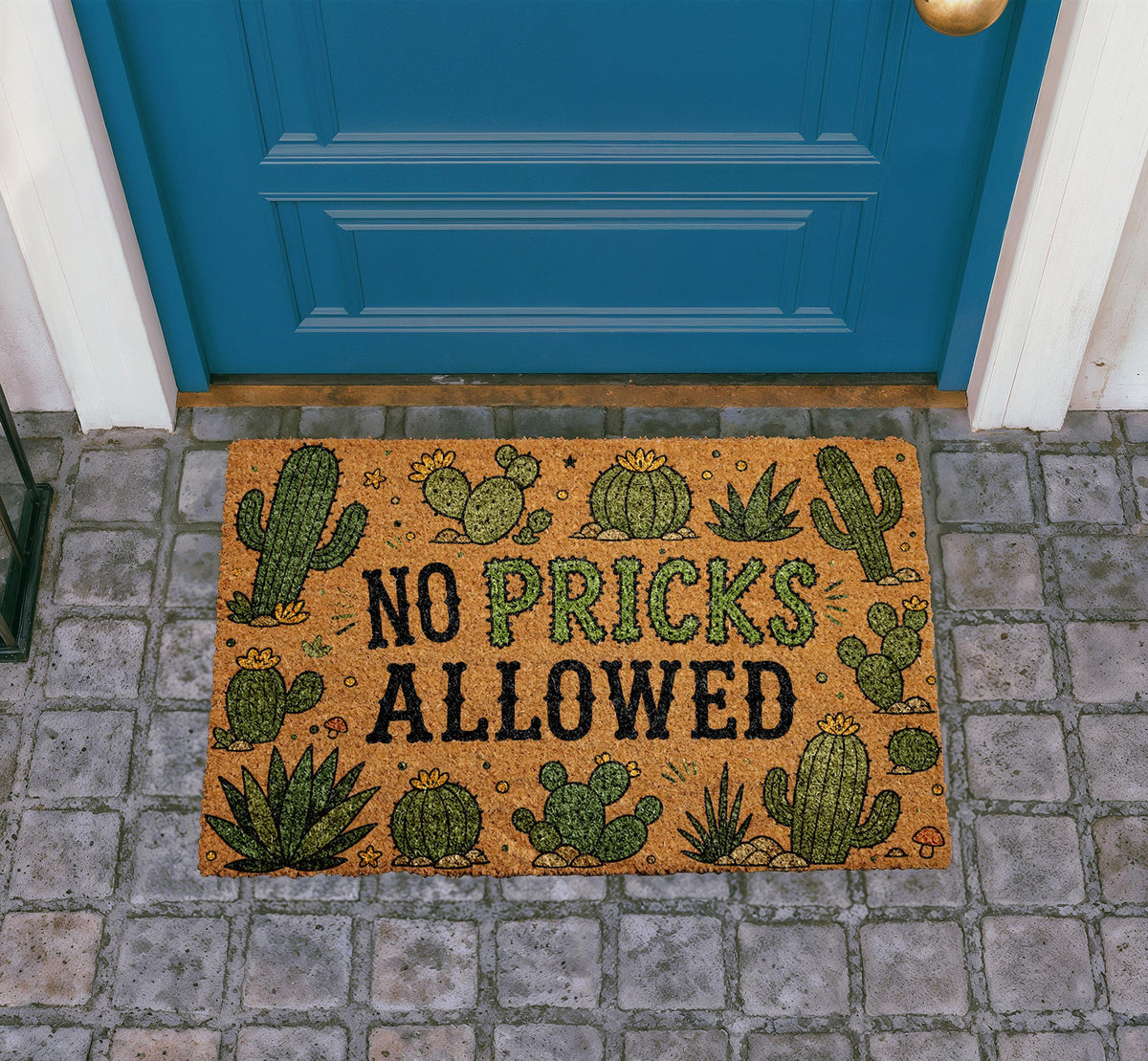No Pricks Allowed Cactus Doormat, Personalized Coir Welcome Mat, Southwestern Porch Decor