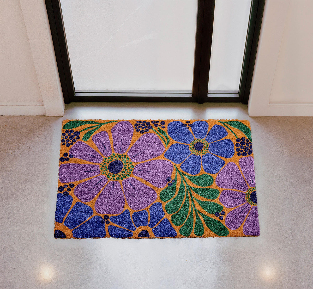 Personalized Floral Coir Doormat, Botanical Outdoor Welcome Mat