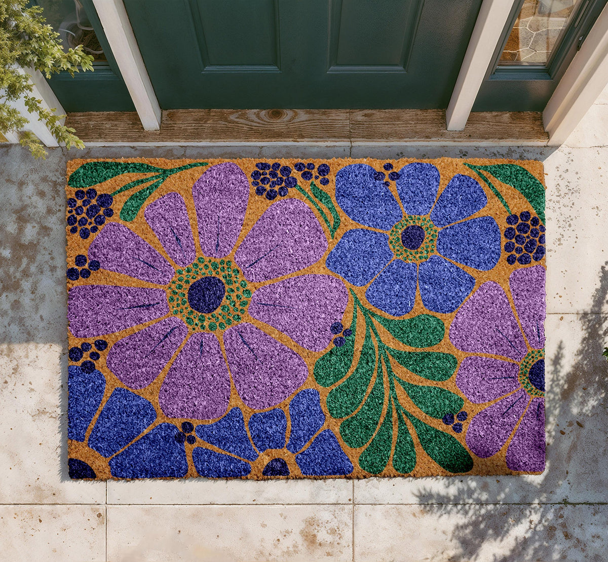 Personalized Floral Coir Doormat, Botanical Outdoor Welcome Mat