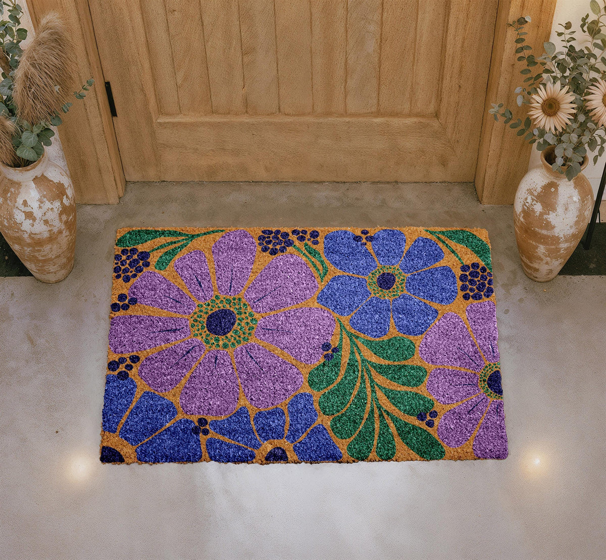 Personalized Floral Coir Doormat, Botanical Outdoor Welcome Mat