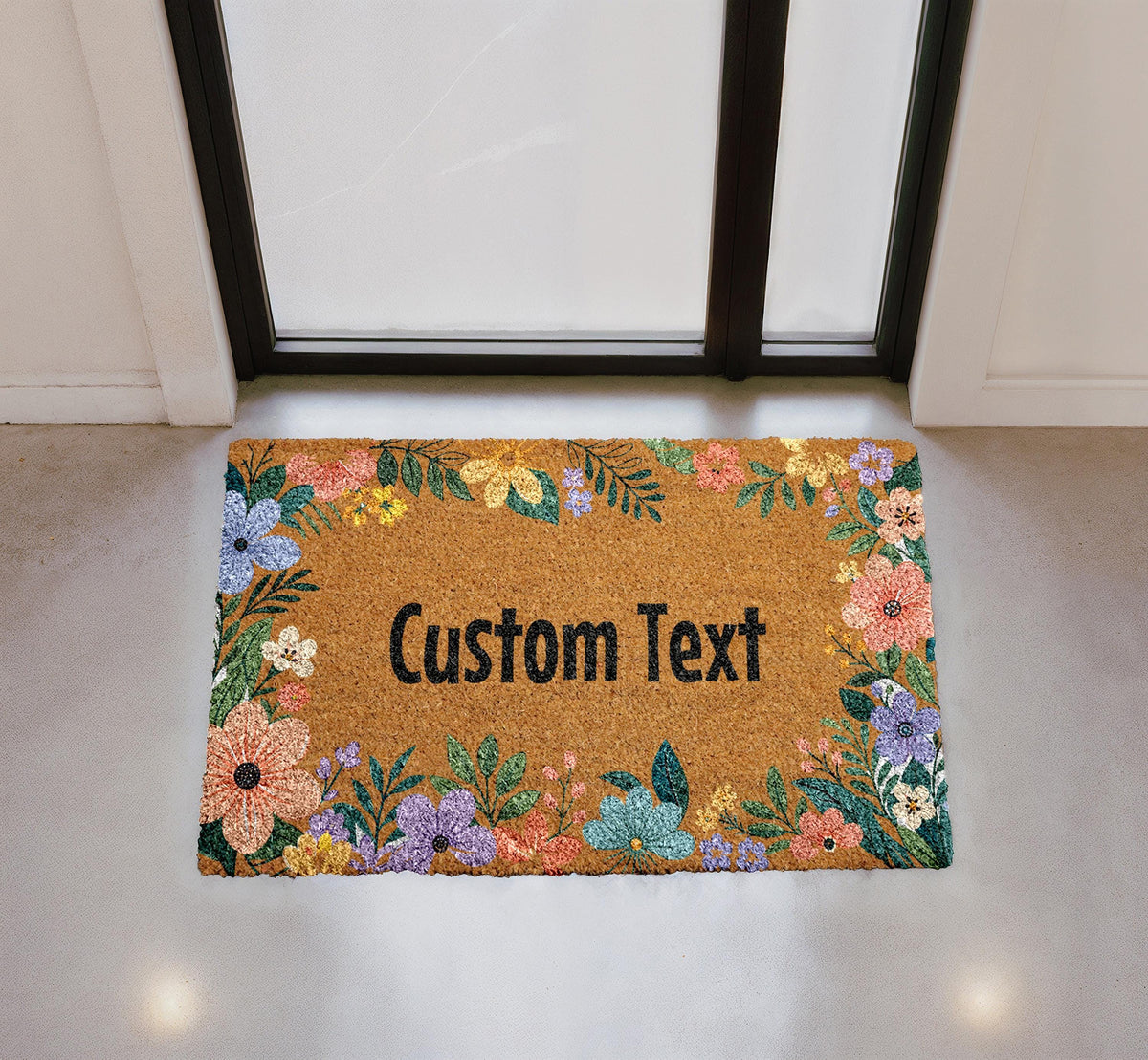 Personalized Floral Coir Doormat, Custom Welcome Mat, Housewarming Gift