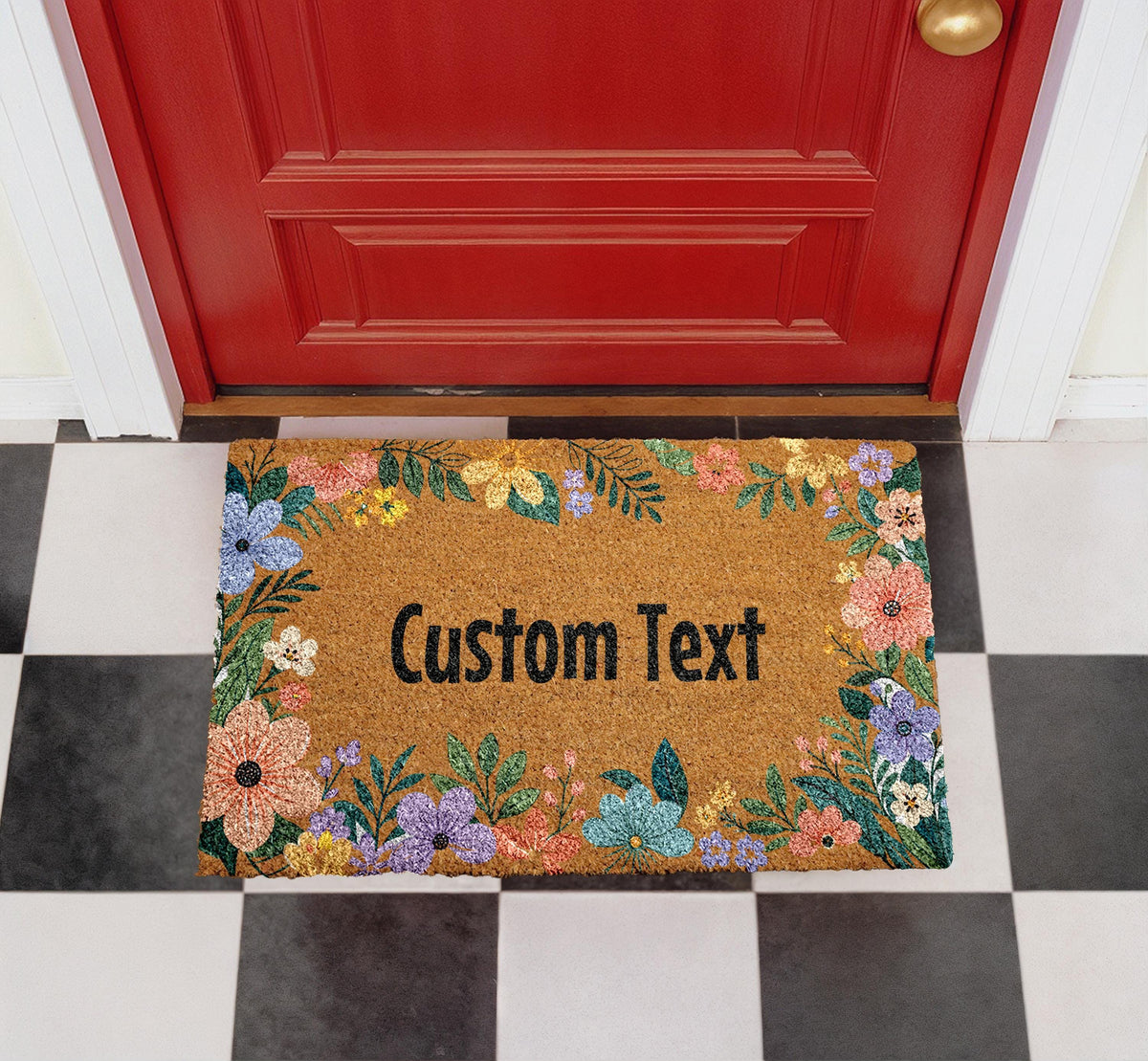 Personalized Floral Coir Doormat, Custom Welcome Mat, Housewarming Gift