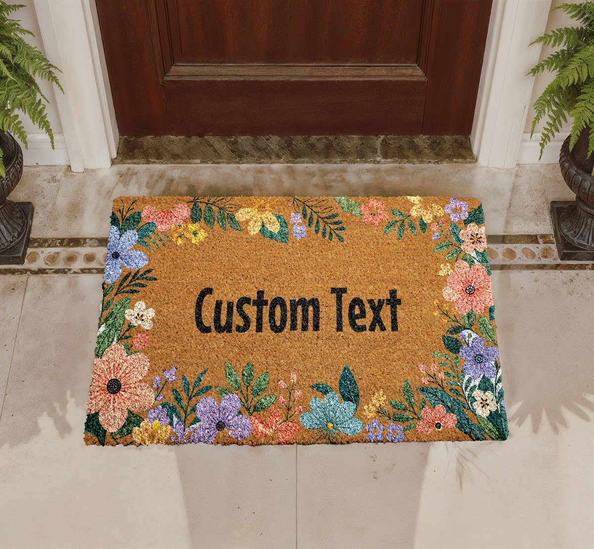 Personalized Floral Coir Doormat, Custom Welcome Mat, Housewarming Gift