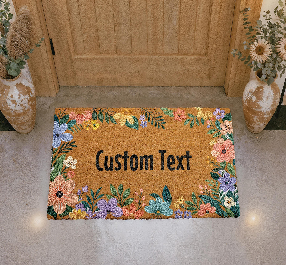 Personalized Floral Coir Doormat, Custom Welcome Mat, Housewarming Gift