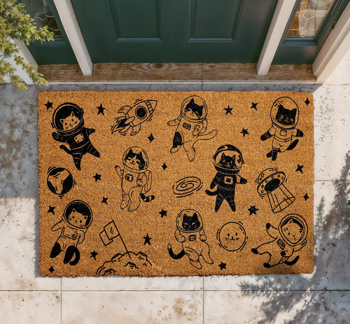 Astronaut Cat Doormat, Cosmic Kitty Welcome Mat, Space Porch Decor Rug