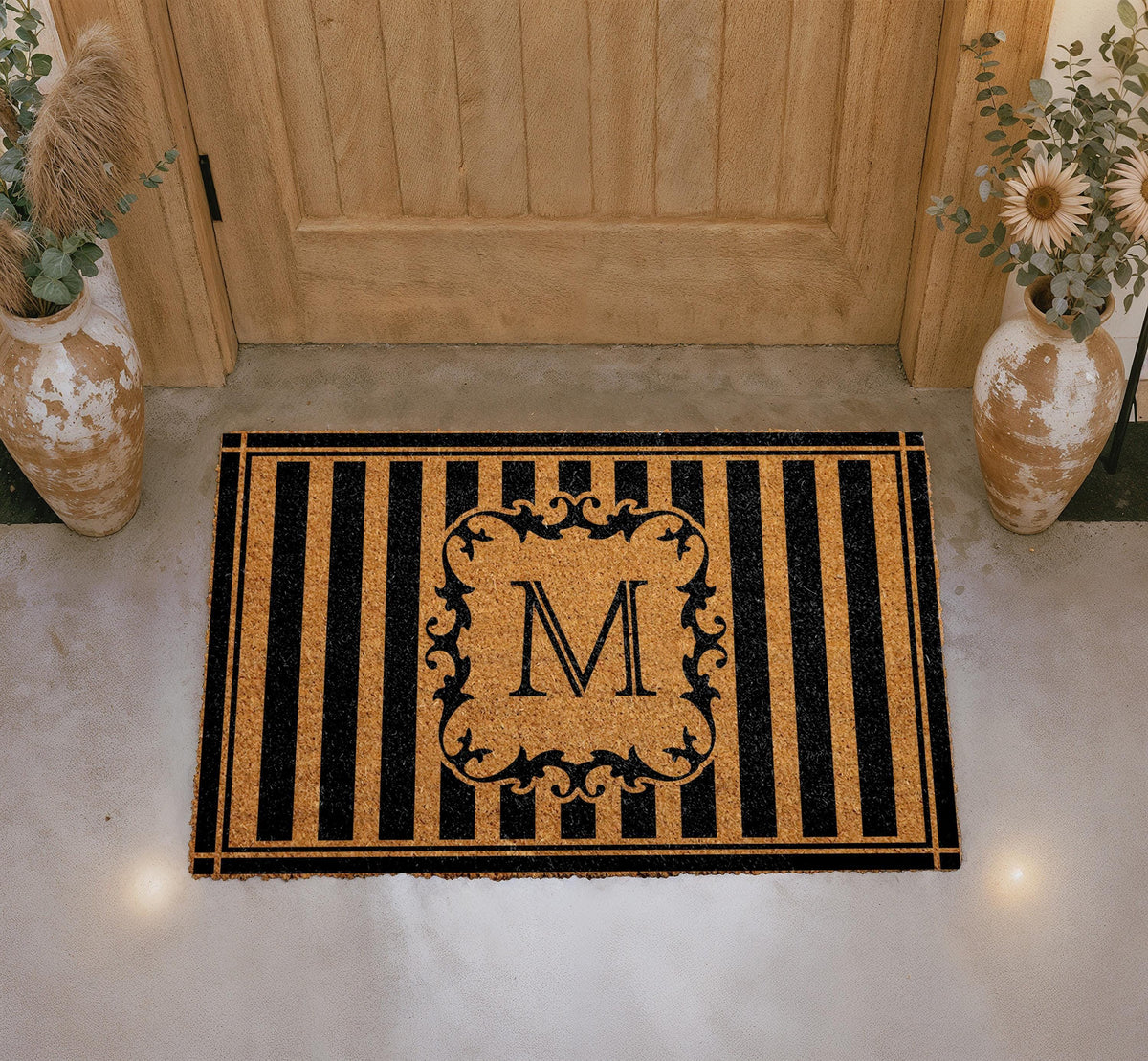 Personalized Monogram Doormat, Custom Family Name Welcome Mat, Natural Coir Rug
