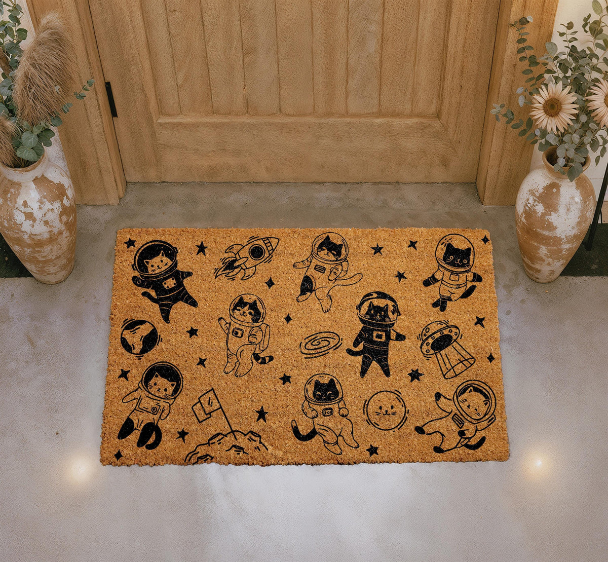 Astronaut Cat Doormat, Cosmic Kitty Welcome Mat, Space Porch Decor Rug