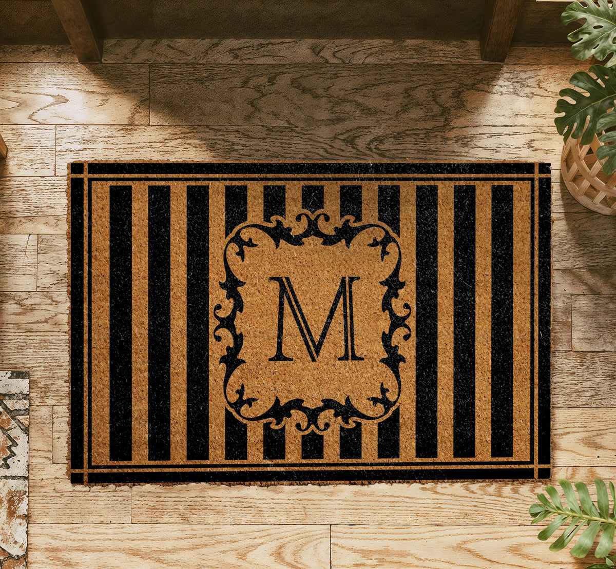 Personalized Monogram Doormat, Custom Family Name Welcome Mat, Natural Coir Rug