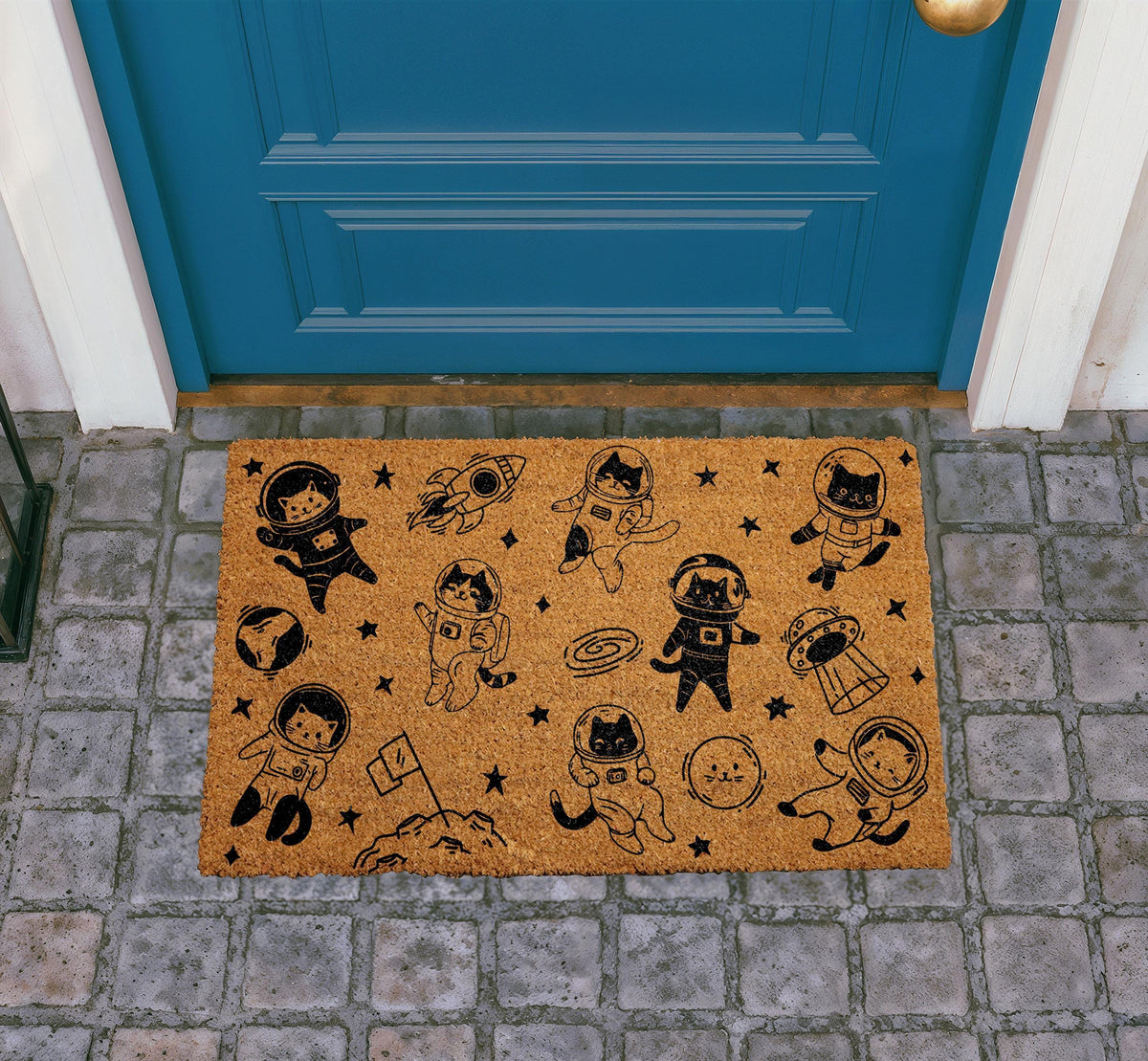 Astronaut Cat Doormat, Cosmic Kitty Welcome Mat, Space Porch Decor Rug