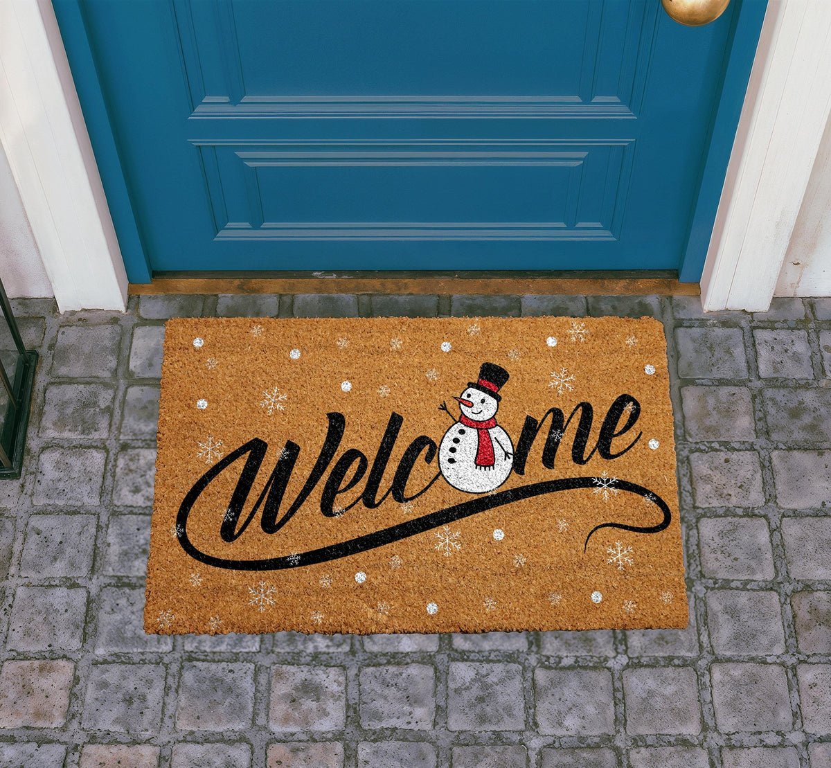 Snowman Welcome Doormat, Winter Holiday Coir Mat, Festive Outdoor Entryway Rug