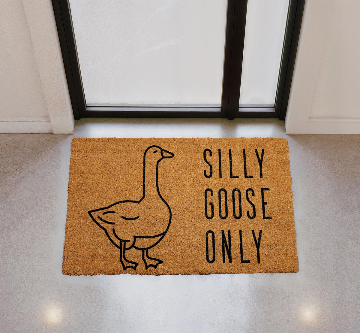 Silly Goose Only Doormat, Natural Coir Farm Animal Welcome Rug