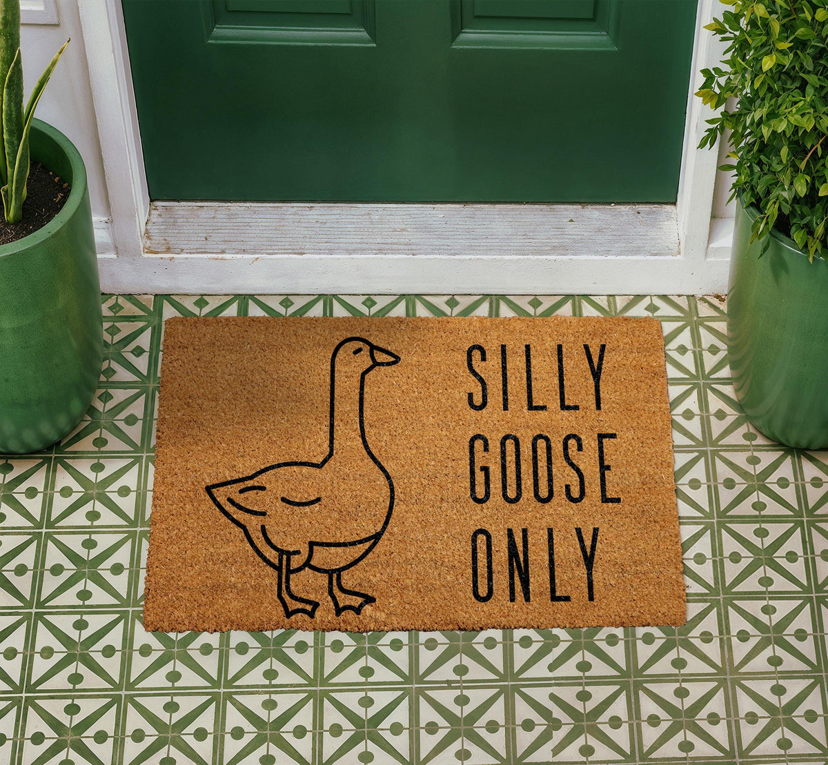 Silly Goose Only Doormat, Natural Coir Farm Animal Welcome Rug