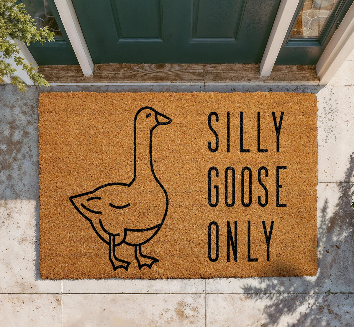 Silly Goose Only Doormat, Natural Coir Farm Animal Welcome Rug
