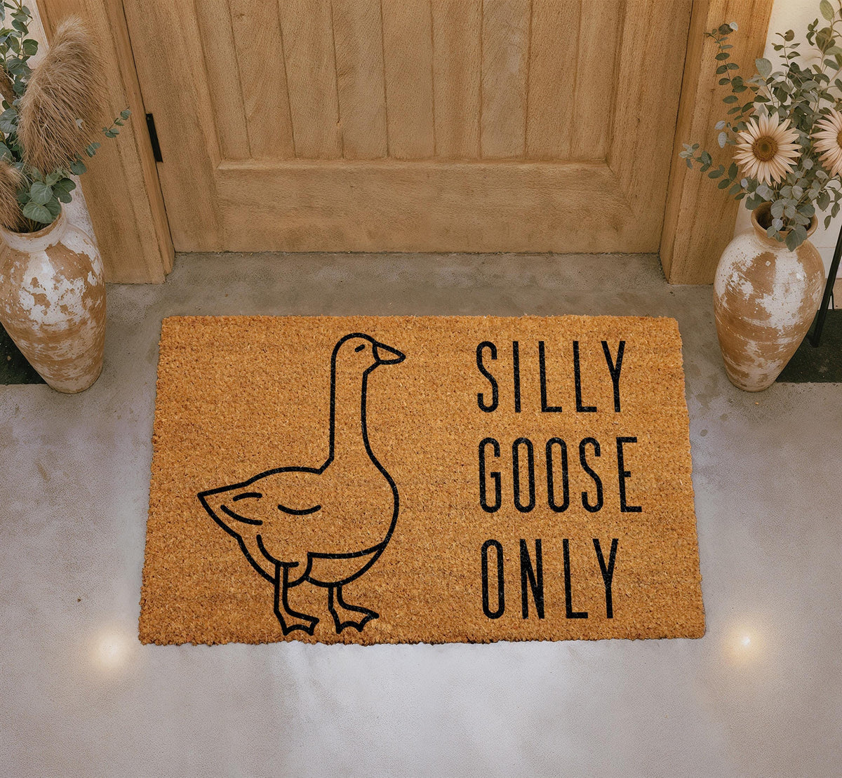 Silly Goose Only Doormat, Natural Coir Farm Animal Welcome Rug