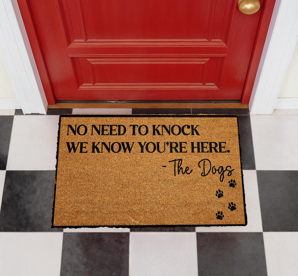 Funny Dog Doormat, "No Need To Knock" Welcome Mat, Pet Owner Gift