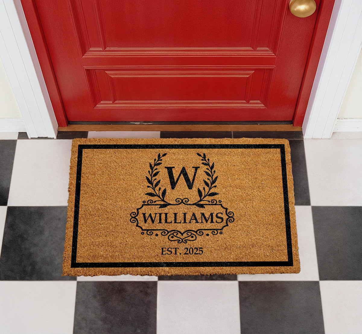 Personalized Coir Doormat, Custom Monogram Welcome Mat, Family Name Established Year Rug