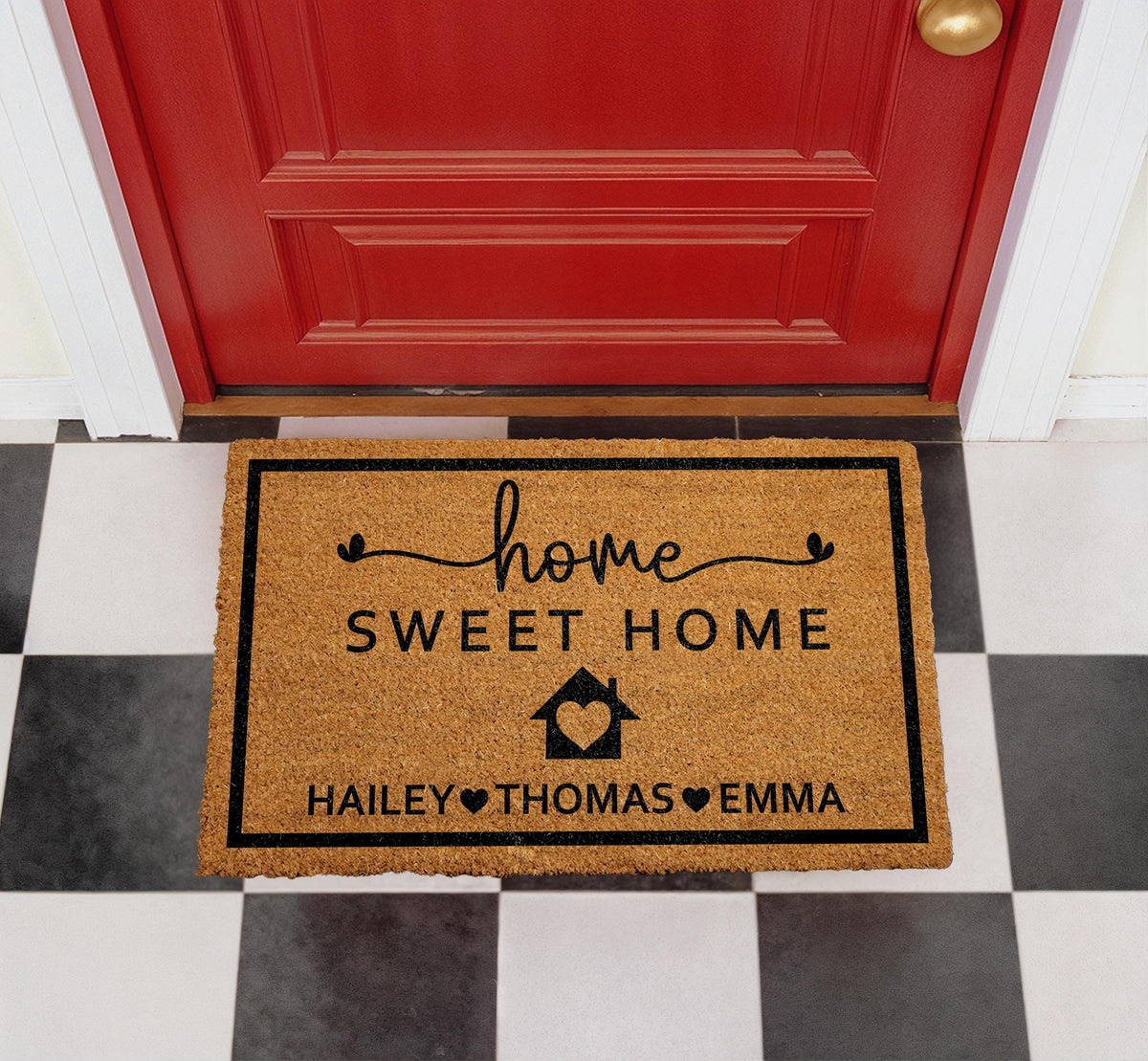 Home Sweet Home Personalized Doormat, Custom Family Name Welcome Mat, Family Members Name Door Mat, Outdoor Entryway Rug, Front Porch Decor