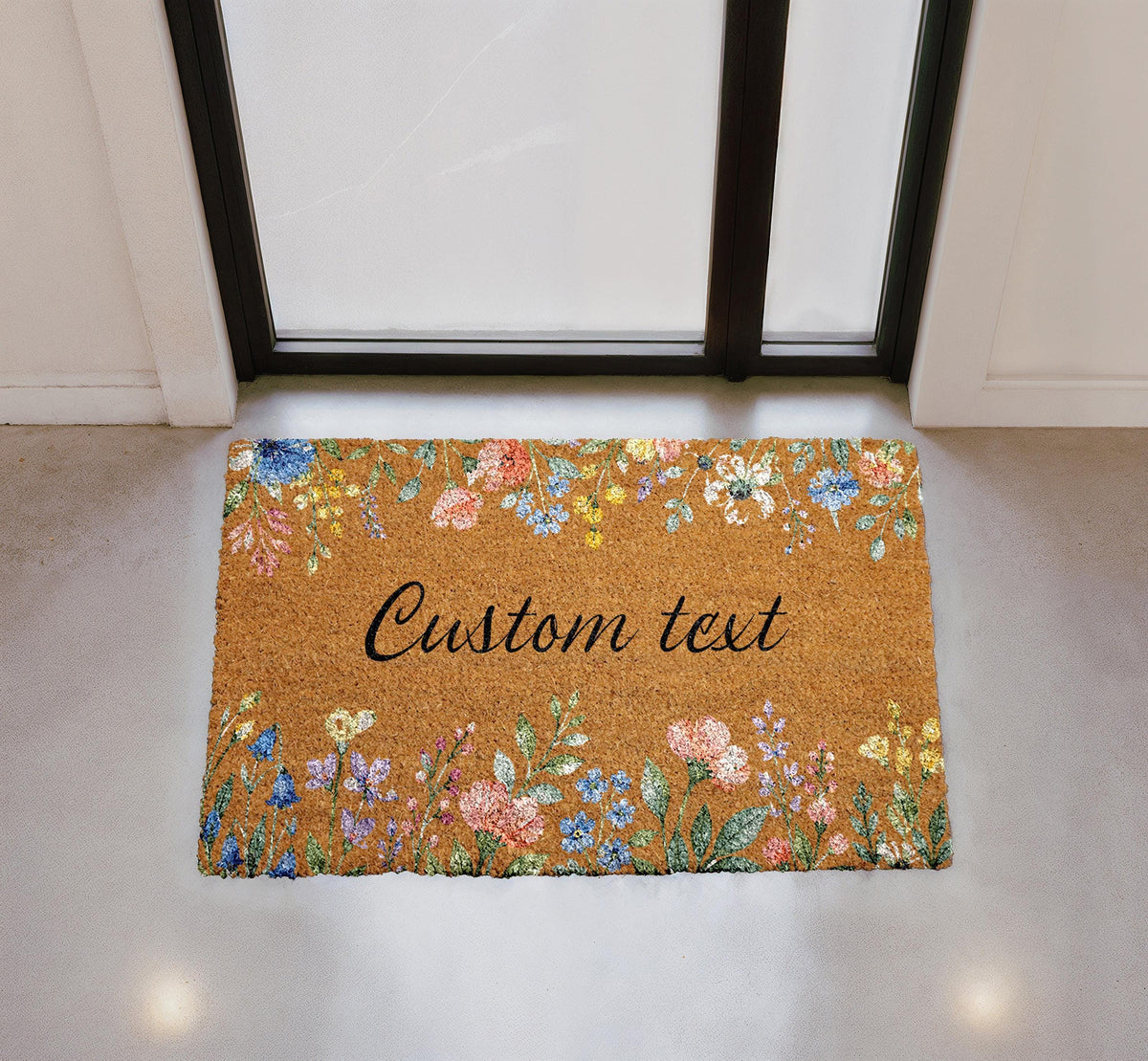 Personalized Floral Coir Doormat, Custom Boho Welcome Mat