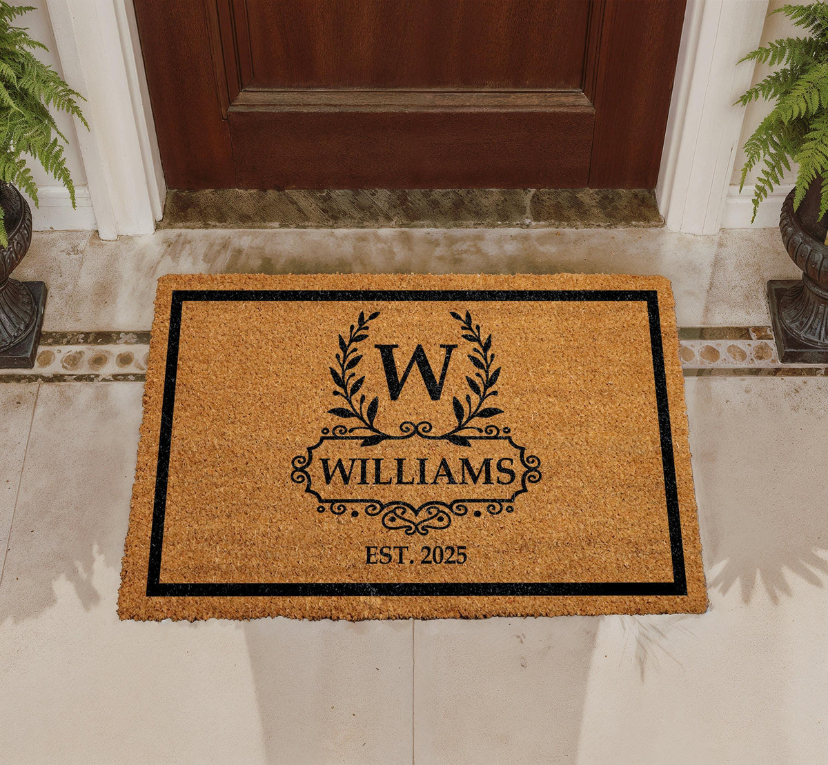 Personalized Coir Doormat, Custom Monogram Welcome Mat, Family Name Established Year Rug