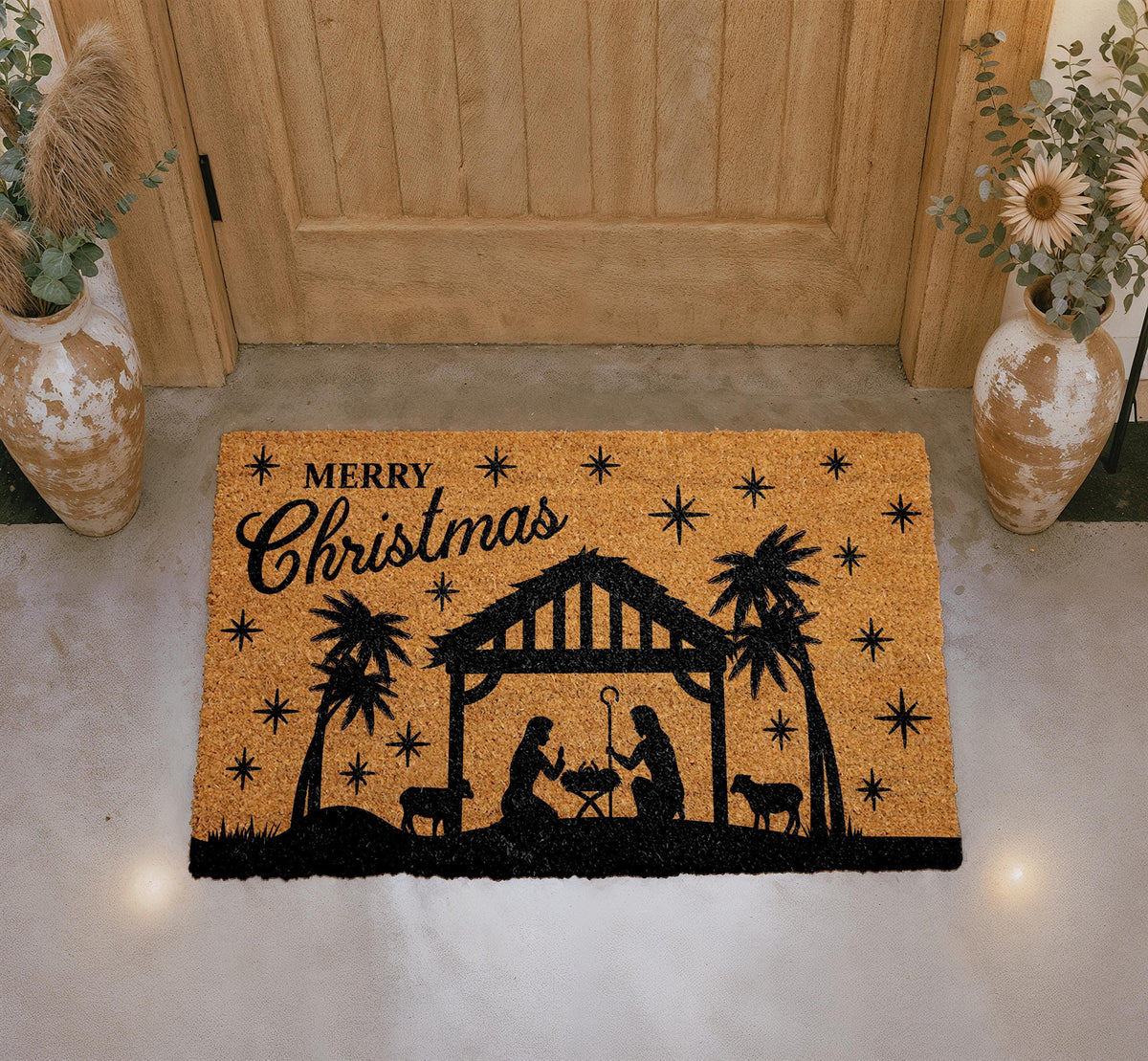 Merry Christmas Nativity Scene Doormat, Religious Holiday Coir Mat