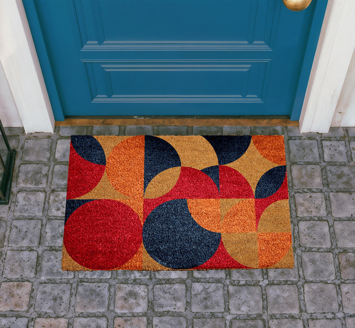 Mid-Century Modern Outdoor Doormat, Multicolor Geometric Welcome Mat, Abstract Circles Rug
