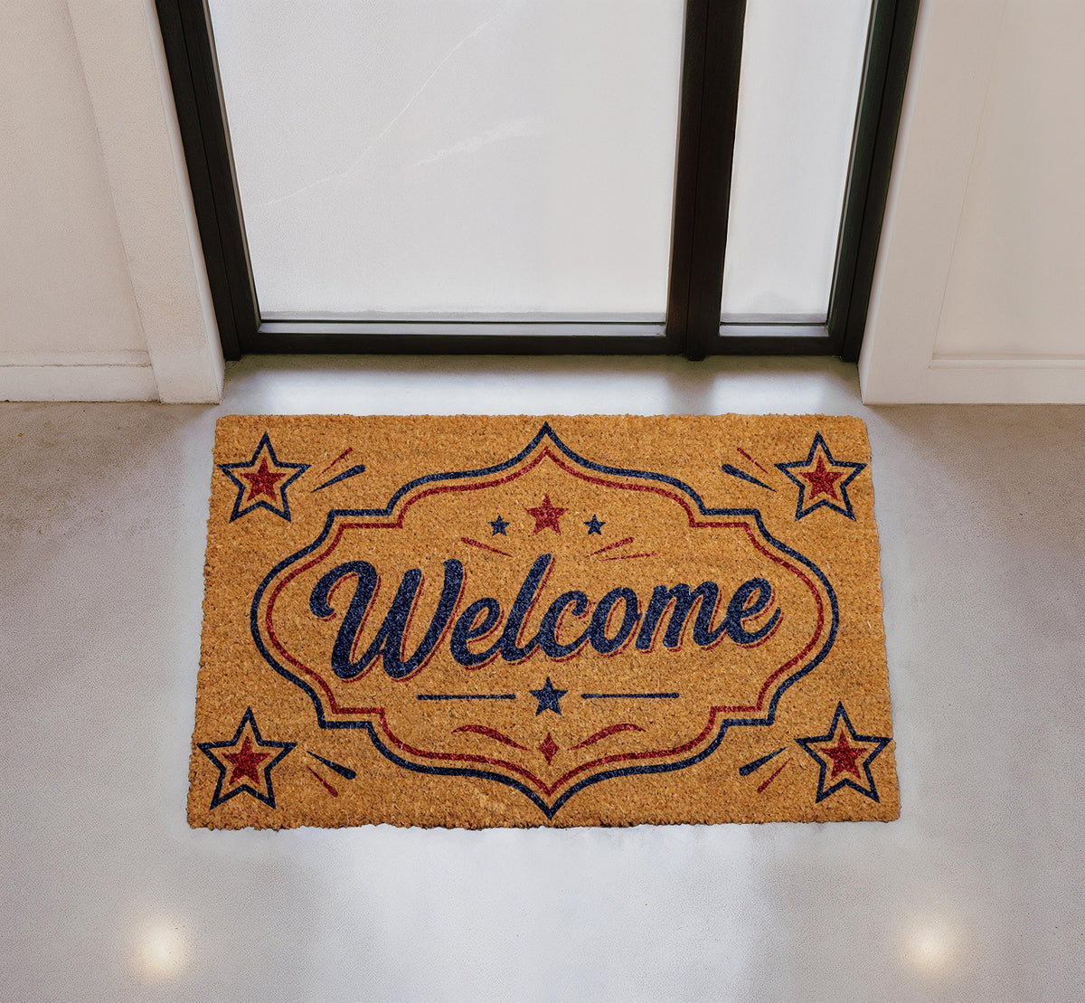 Personalized Welcome Doormat, Natural Coir, Americana Porch Decor, Patriotic Home Rug