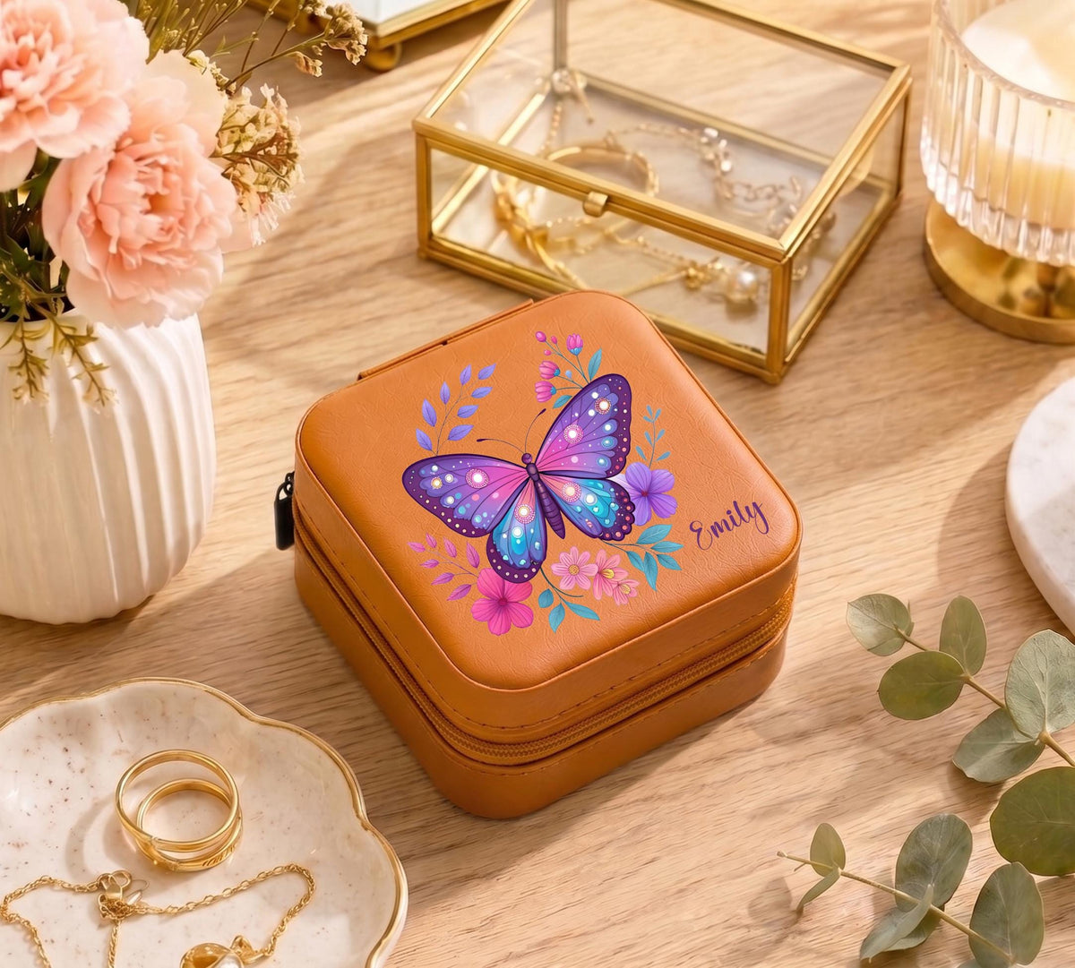 Custom Butterfly Jewelry Box, Personalized Travel Jewelry Case