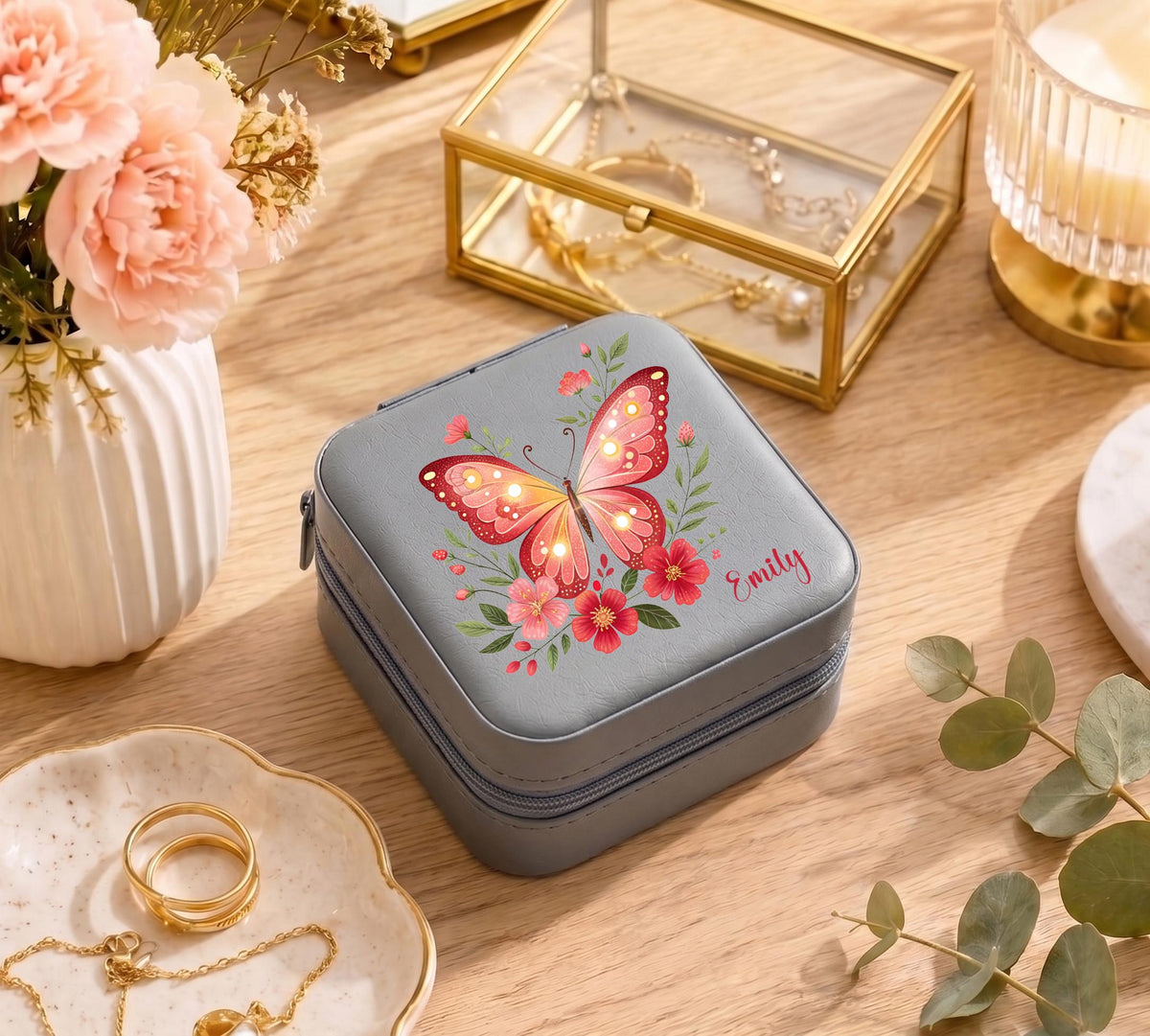 Custom Butterfly Jewelry Box, Personalized Travel Jewelry Case