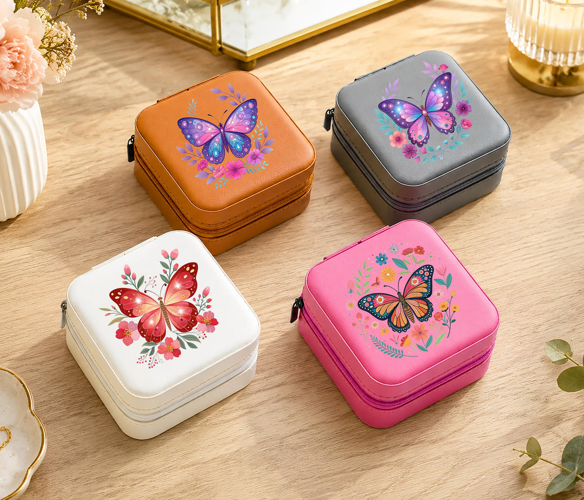 Custom Butterfly Jewelry Box, Personalized Travel Jewelry Case