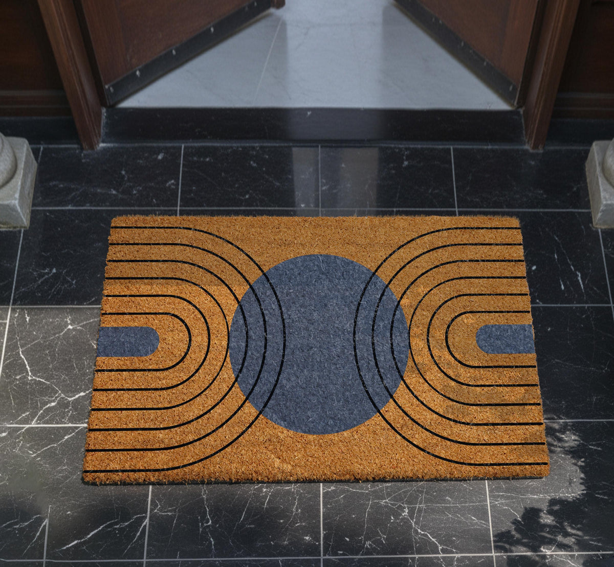 Mid Century Modern Doormat, Abstract Geometric Welcome Mat, Boho Sunburst Front Porch Decor