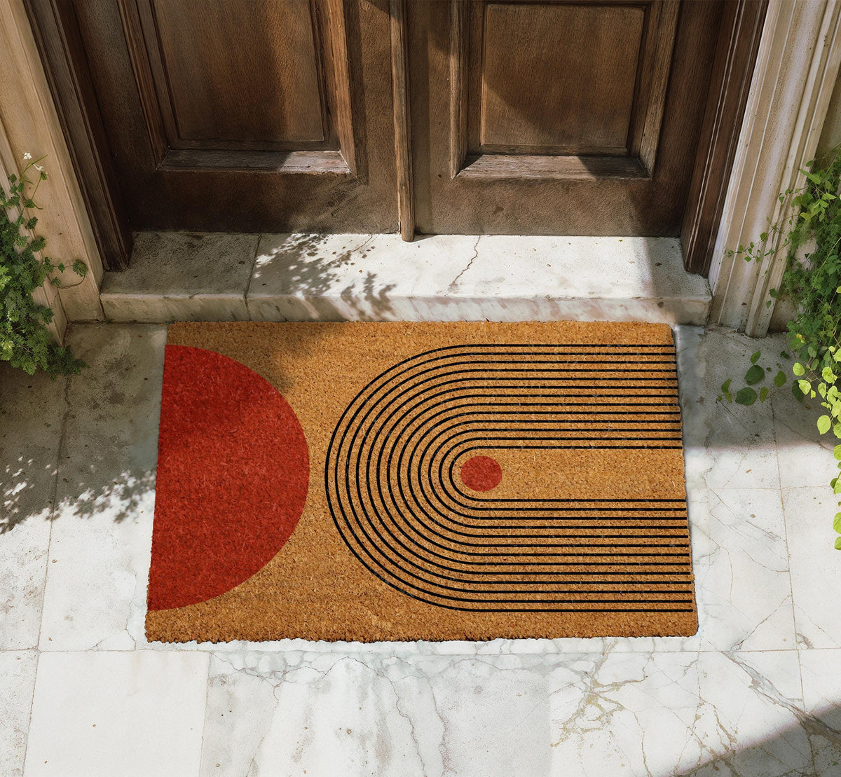 Mid Century Modern Doormat, Abstract Geometric Welcome Mat, Boho Sunburst Front Porch Decor