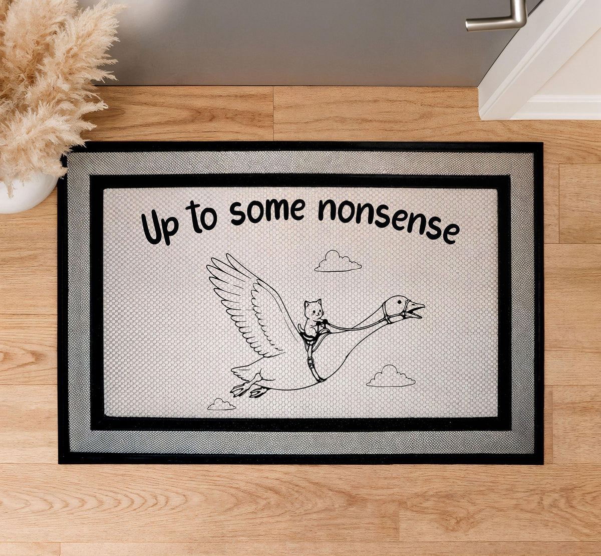 Funny Goose Dolphin Riding Doormat, Absurd Humor Porch Decor Mat