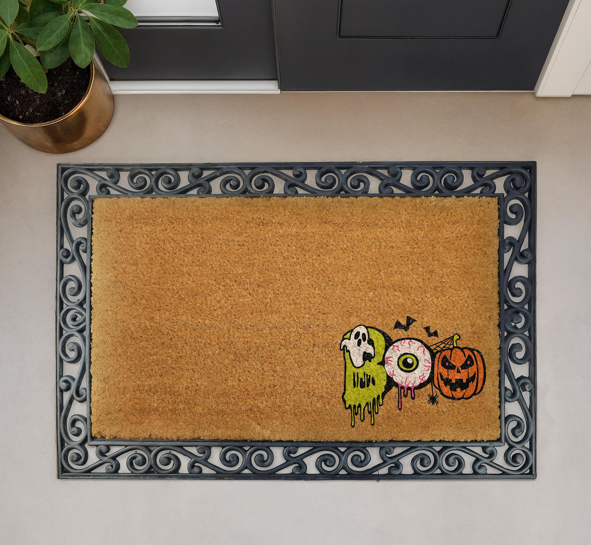Halloween BOO Doormat, Spooky Ghost Eyeball Pumpkin Welcome Mat