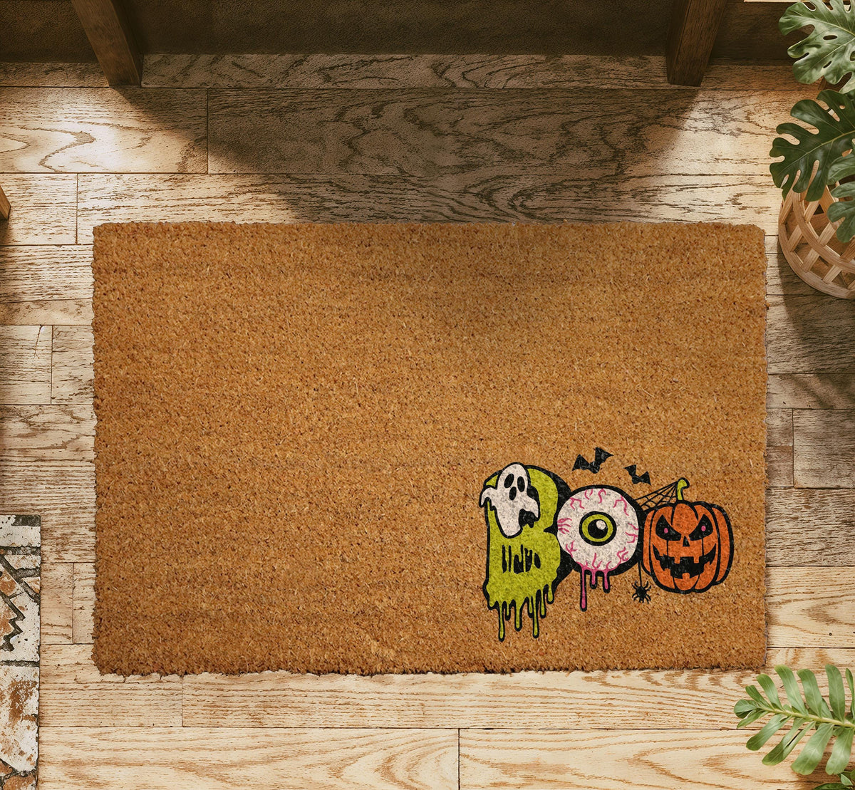 Halloween BOO Doormat, Spooky Ghost Eyeball Pumpkin Welcome Mat