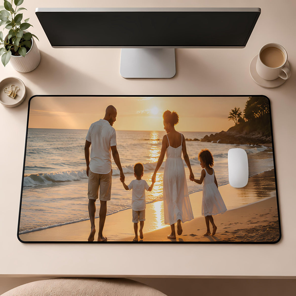 Custom Family Photo Desk Mat, Personalized Portrait Mouse Pad (14x24 Inch)
