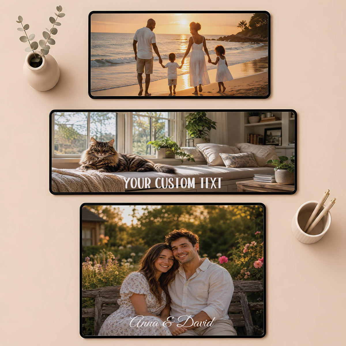 Custom Family Photo Desk Mat, Personalized Portrait Mouse Pad (14x24 Inch)