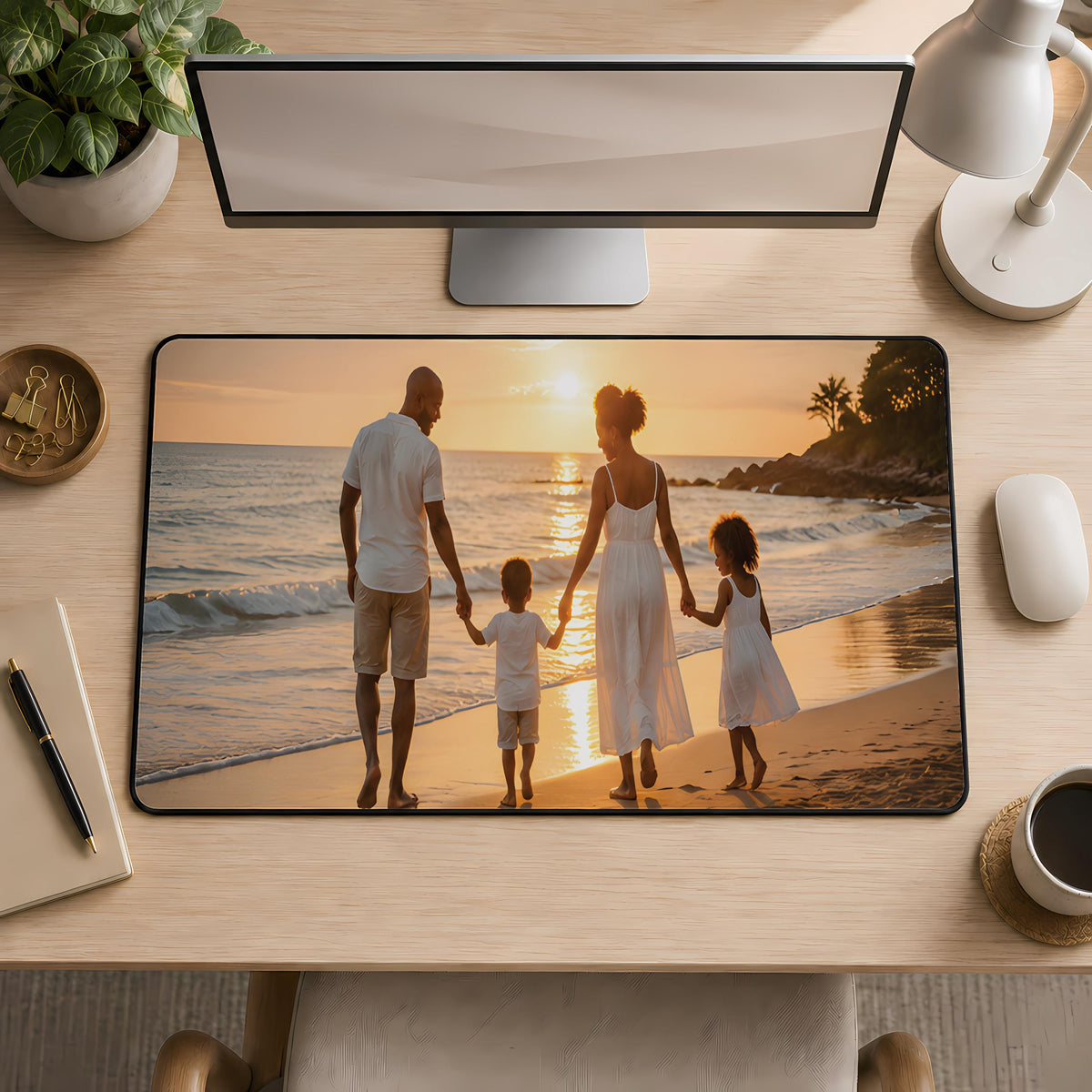 Custom Family Photo Desk Mat, Personalized Portrait Mouse Pad (14x24 Inch)