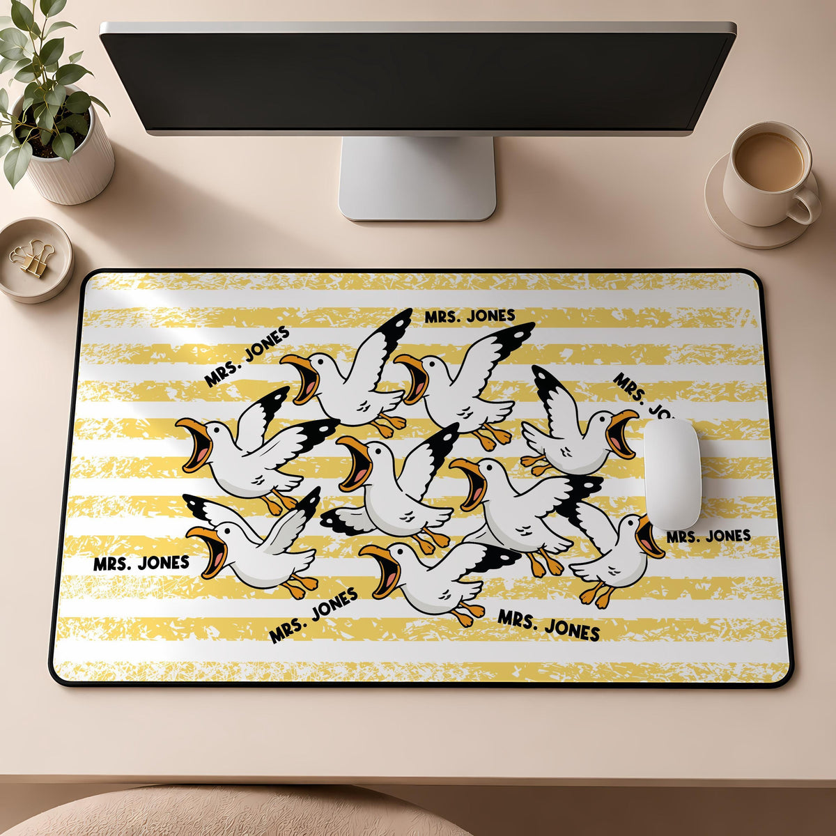 Personalized Teacher Desk Mat, Funny Seagull Mouse Pad, Custom Name Gift