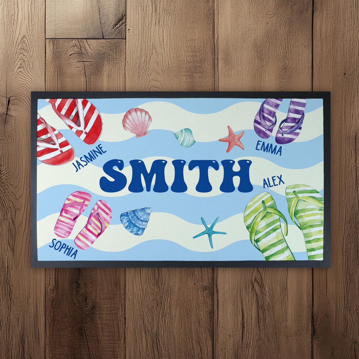 Personalized Family Flip Flops Doormat, Beach Welcome Mat, Seaside Decor