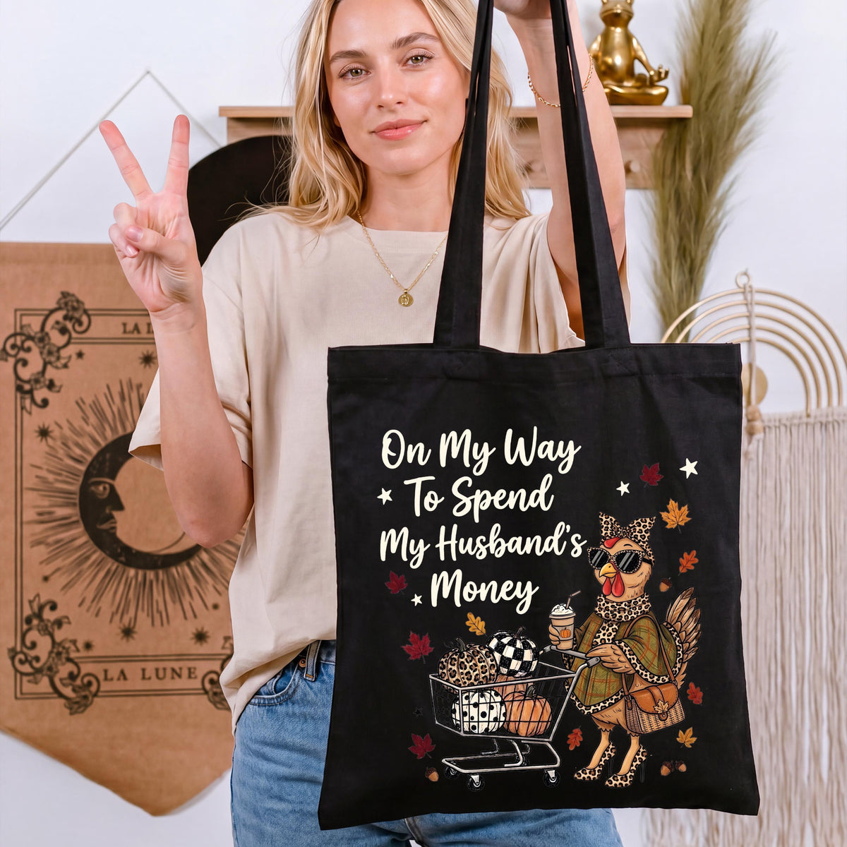 Thanksgiving Turkey Tote Bag, Spending my Husband's Money Tote, Funny Shopping Lover Gift Bag