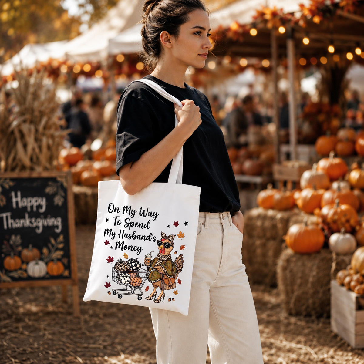 Thanksgiving Turkey Tote Bag, Spending my Husband's Money Tote, Funny Shopping Lover Gift Bag