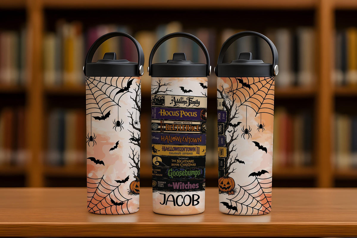 Custom Name Halloween Movie VHS Tumbler with Foldable Straw