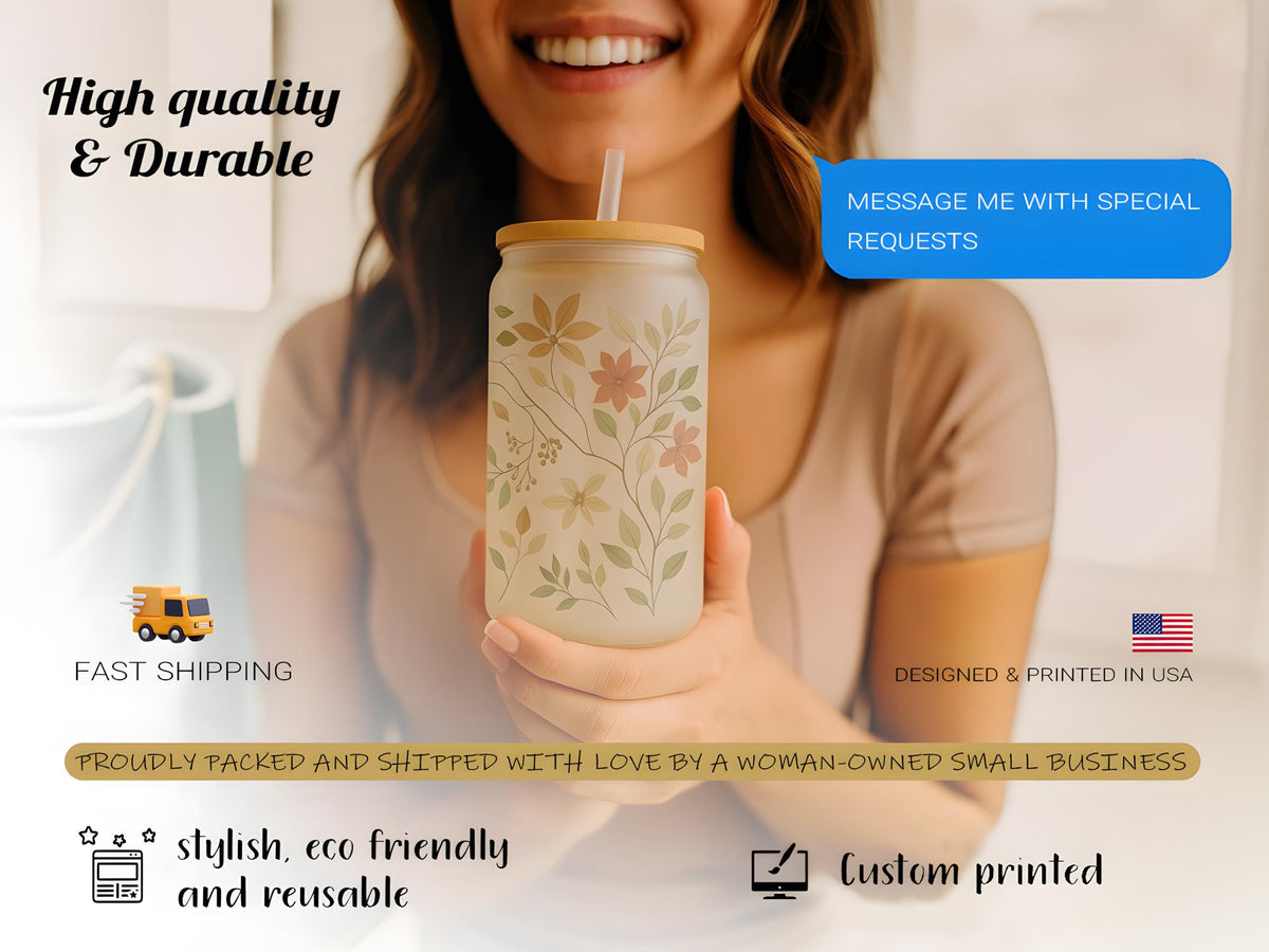 Custom Name Floral Booktrovert Iced Coffee Cup, Personalized Reading Glassware for Her