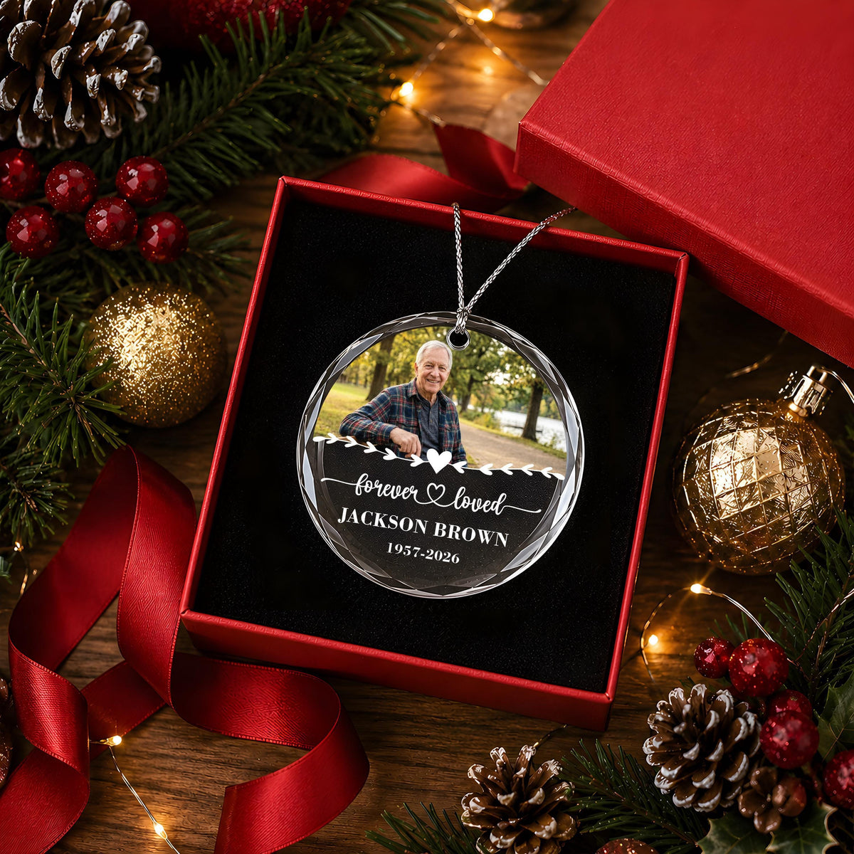 Custom Photo Memorial Crystal Glass Ornament, Forever Loved Keepsake