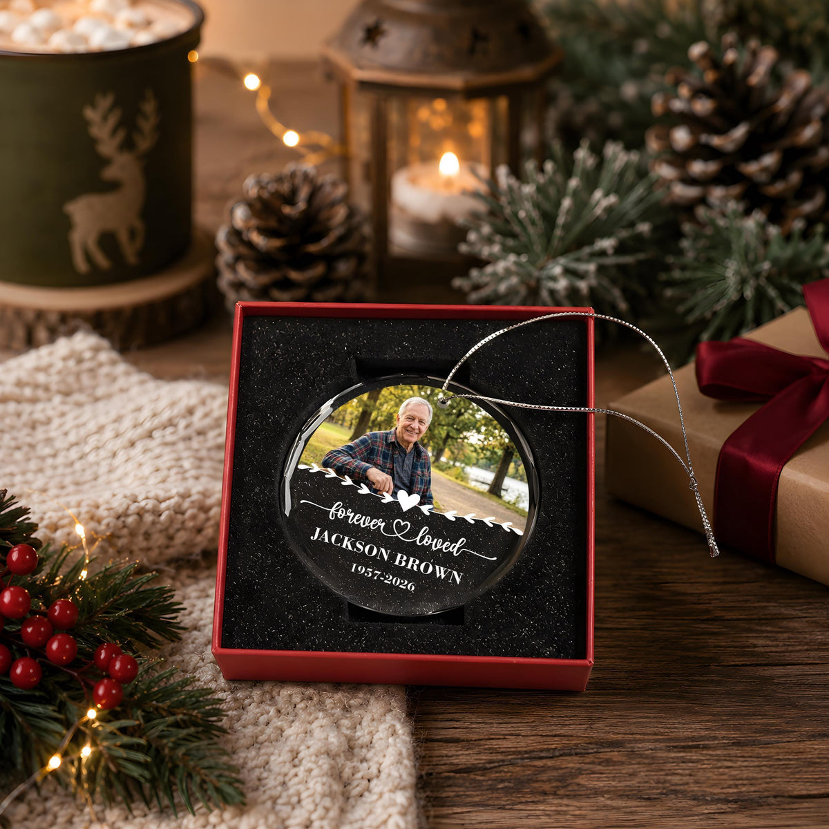 Custom Photo Memorial Crystal Glass Ornament, Forever Loved Keepsake