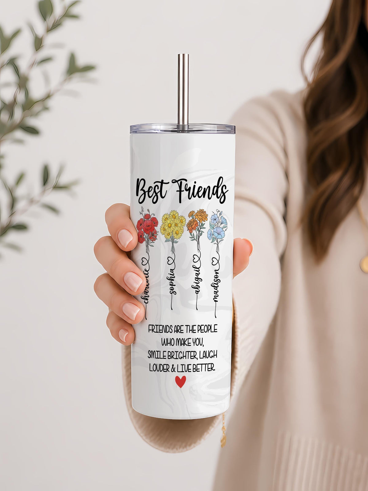 Personalized Friendship Month Flower BFFs Matching Tumbler with Straw (20oz)