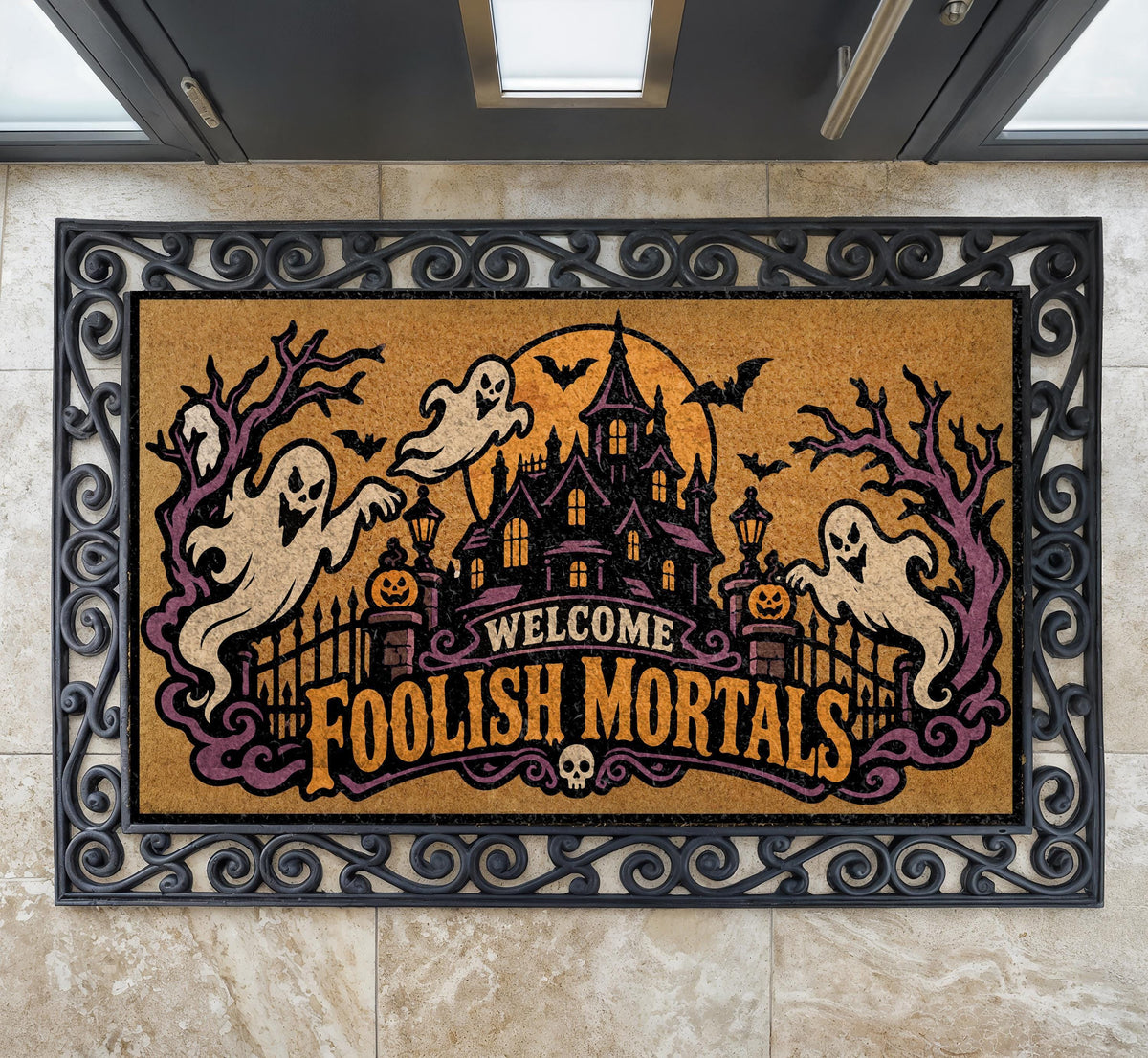 Spooky Ghost Doormat, Haunted Castle Welcome Mat, Gothic Mansion Coir Rug (Personalized)