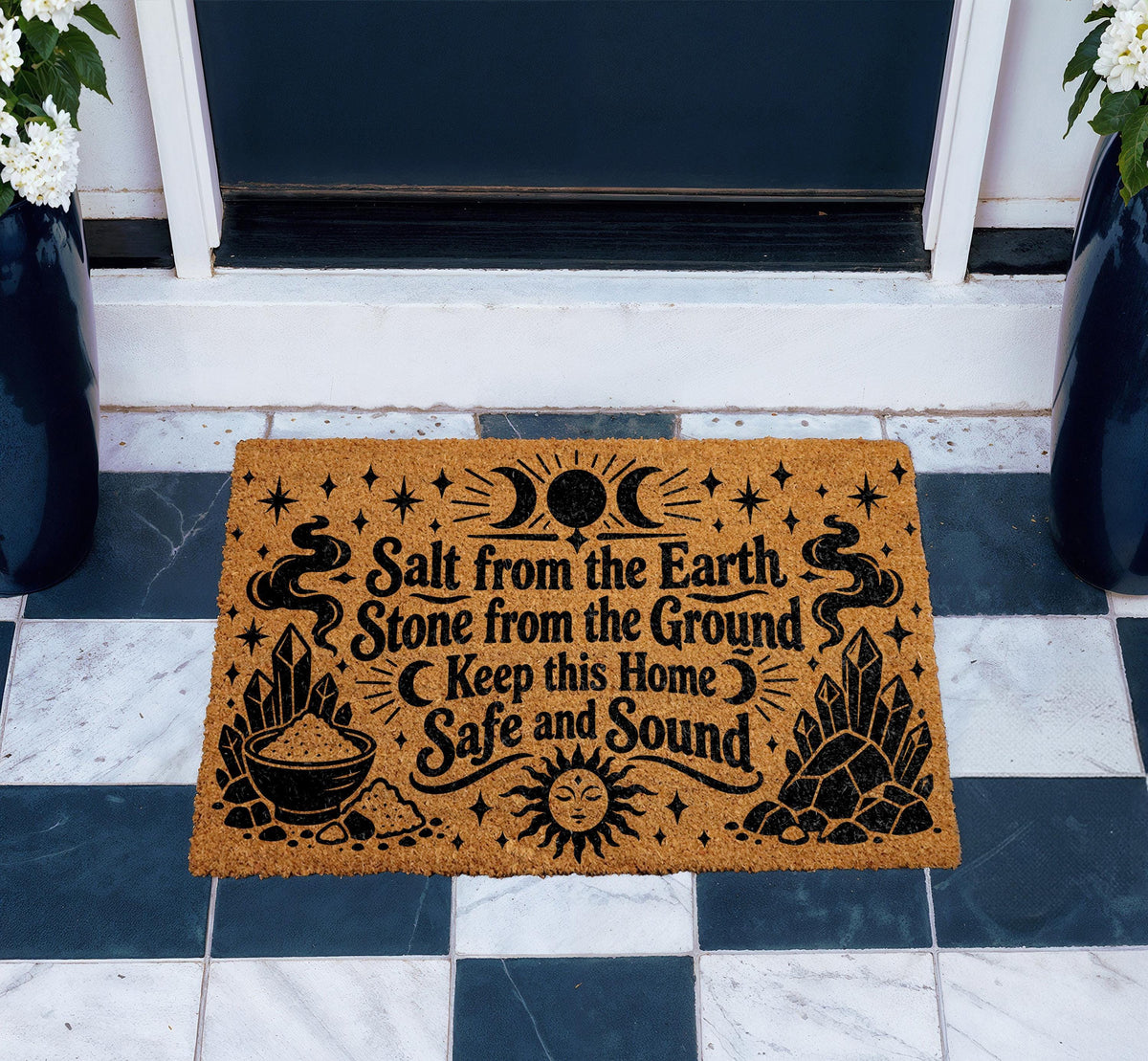 Salt from the Earth Coir Doormat, Spiritual Protection Welcome Mat, Witchy Porch Rug
